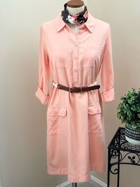 Soft Surroundings Peach Pink Midi Shirt Dress